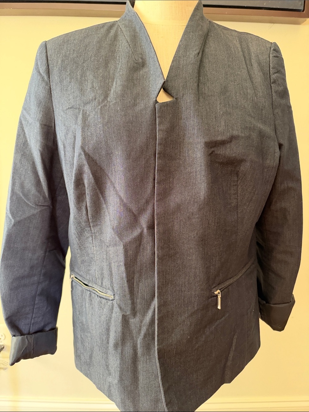 Investments Charcoal Gray Collarless Blazer with Zip Pockets